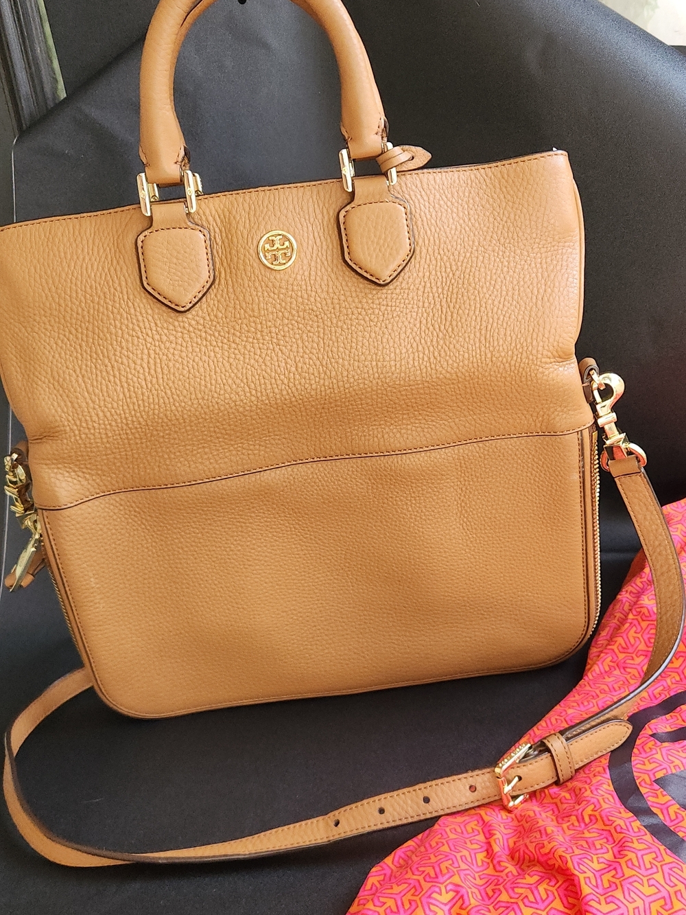 Tory Burch Womens Tan Leather Satchel with Crossbody Strap - Picture 6 of 7
